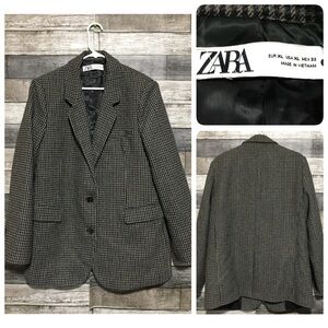 Zara Plaid Wool Blend Blazer Women’s XL Tan Brown 2 Button Tweed